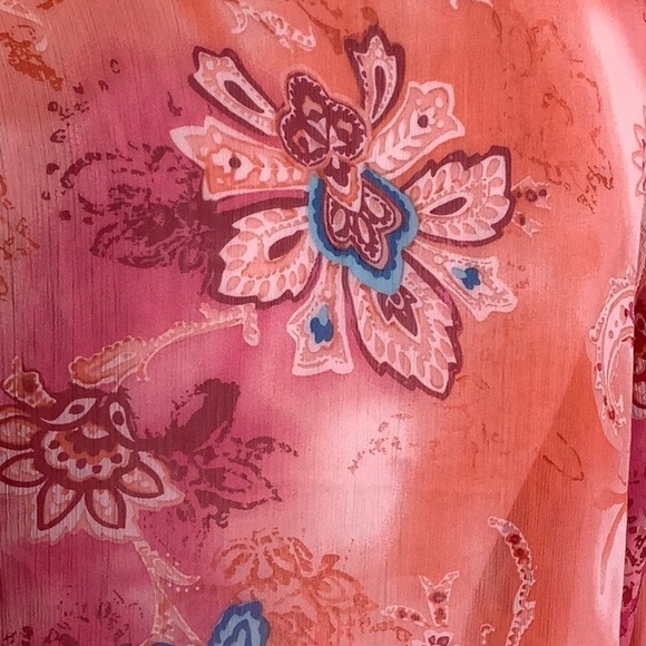 Daisy Fuentes - Sz XL - boho cover up shirt wide sleeves floral transparent - Picture 3 of 5